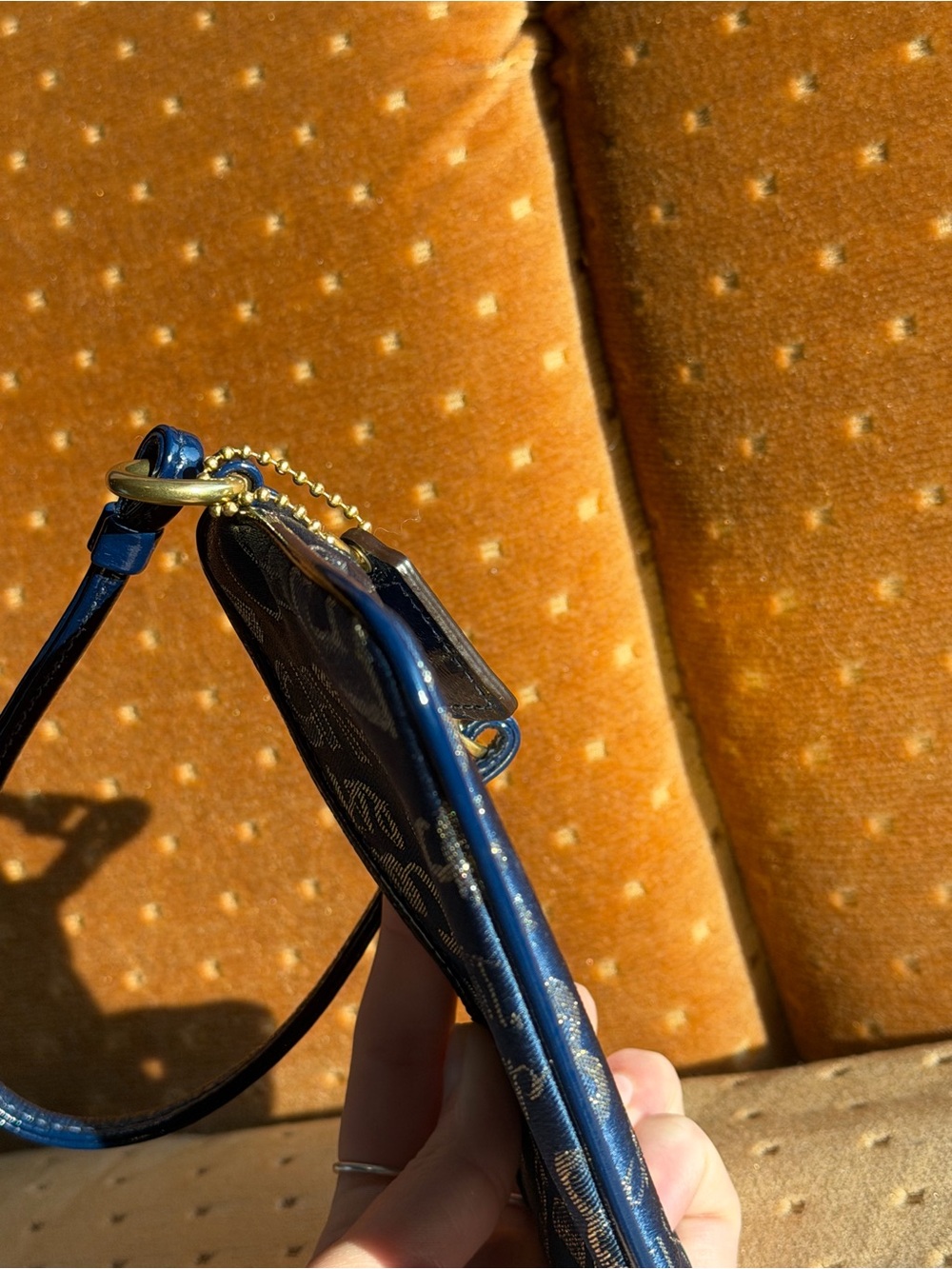 Coach Poppy Navy Blue Wristlet with Gold Creed - Picture 4 of 7